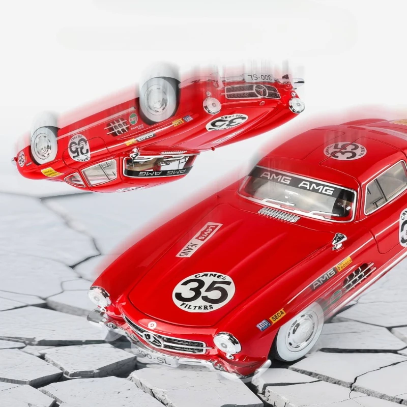 รถโมเดลเบนซ์ 300SL ขนาดใหญ่ 1:18 รุ่นวินเทจ พิมพ์ลายโลหะผสม ของเล่นย้อนยุค พร้อมเสียงและไฟ ของสะสมขนาดจิ๋ว