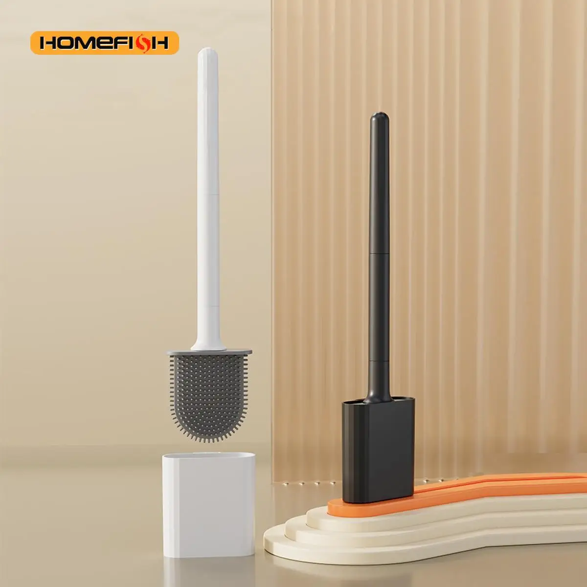 1 Set of Mini Silicone Toilet Brushes Wall Mounted and Standing soft silicone brushes for easy cleaning of toilet corners