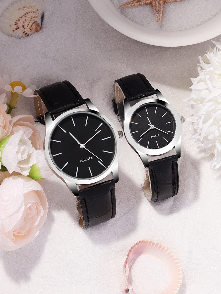 4pcs fashionable and simple round dial quartz watch paired with diamond studded star moon bracelet set for couples watch set