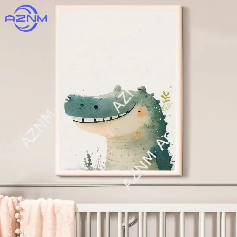 Постеры-и-принты-с-изображением-животных-для-детской-комнаты-жираф-бегемот-крокодил-Картины-на-холсте-мультяшные-настенные-изображения-для-декора-детской-комнаты-и-дома