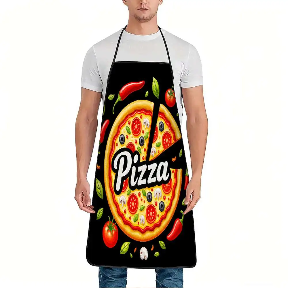 Funny Pizza Pattern Apron with Toppings Print Unisex Adjustable Cooking Apron for Pizza Party and BBQ