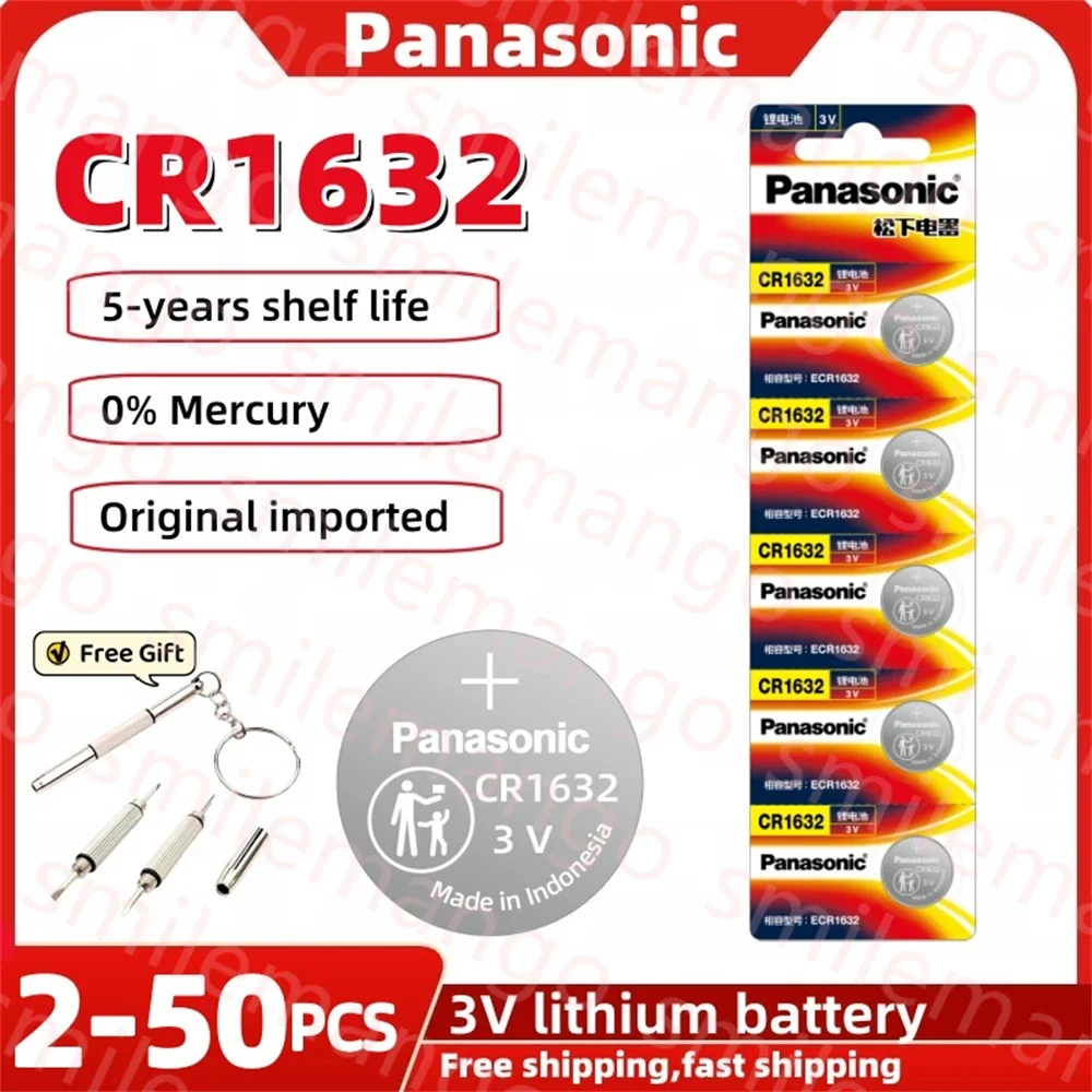 Panasonic-Bouton de cellule au lithium, calculatrice, jouet, médical pour montre, clé électronique, original, CR1632, LM1632, BR1632, ECR1632, 2-50 pièces