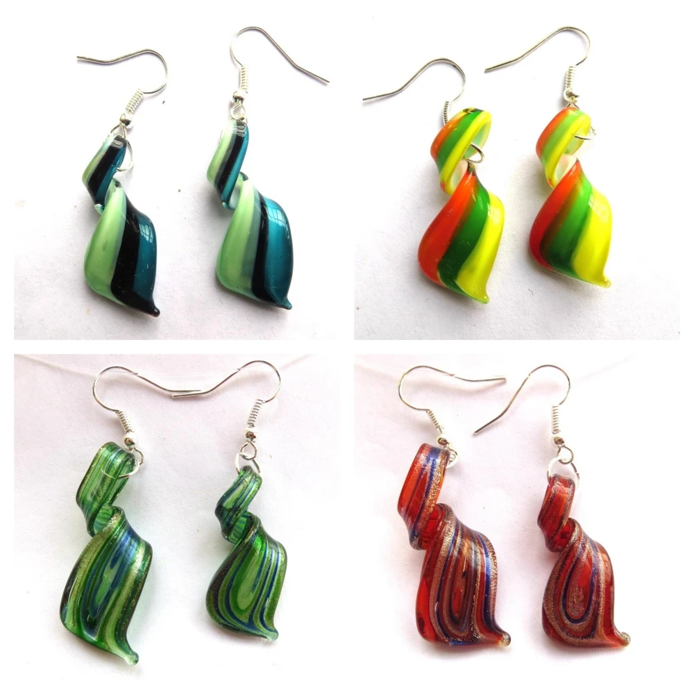 Handmade Murano Glass Earrings Mixed Color Streamer Spiral Unusual Shaped Long Glass Jewelry For Women Wedding Party Love Gifts