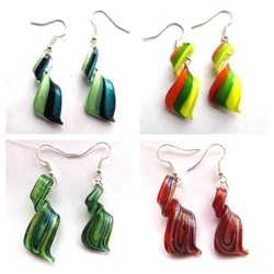 Handmade Murano Glass Earrings Mixed Color Streamer Spiral Unusual Shaped Long Glass Jewelry For Women Wedding Party Love Gifts