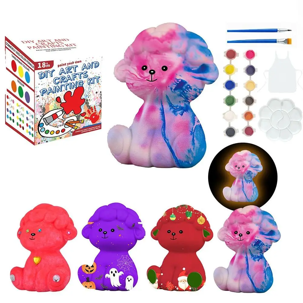 Novo kit de lâmpada de pintura de ovelha diy, vinil com pincéis, ferramentas de ensino de pintura, padrão animal, luz noturna, artesanato para crianças