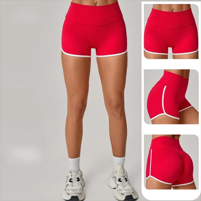 

Женские шорты для йоги контрастного цвета, облегающие быстросохнущие спортивные штаны с подтяжкой бедер, повседневная одежда для фитнеса на открытом воздухе