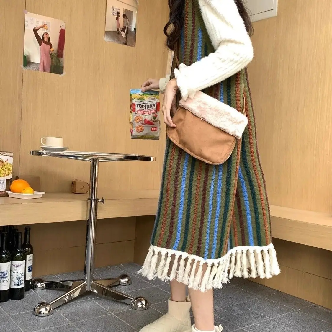 

Свитер длиной до колена, жилеты, женские свитера, джемперы, женские украшенные с высокой талией, фестивали, модные штаны с монограммой из допамина и специй