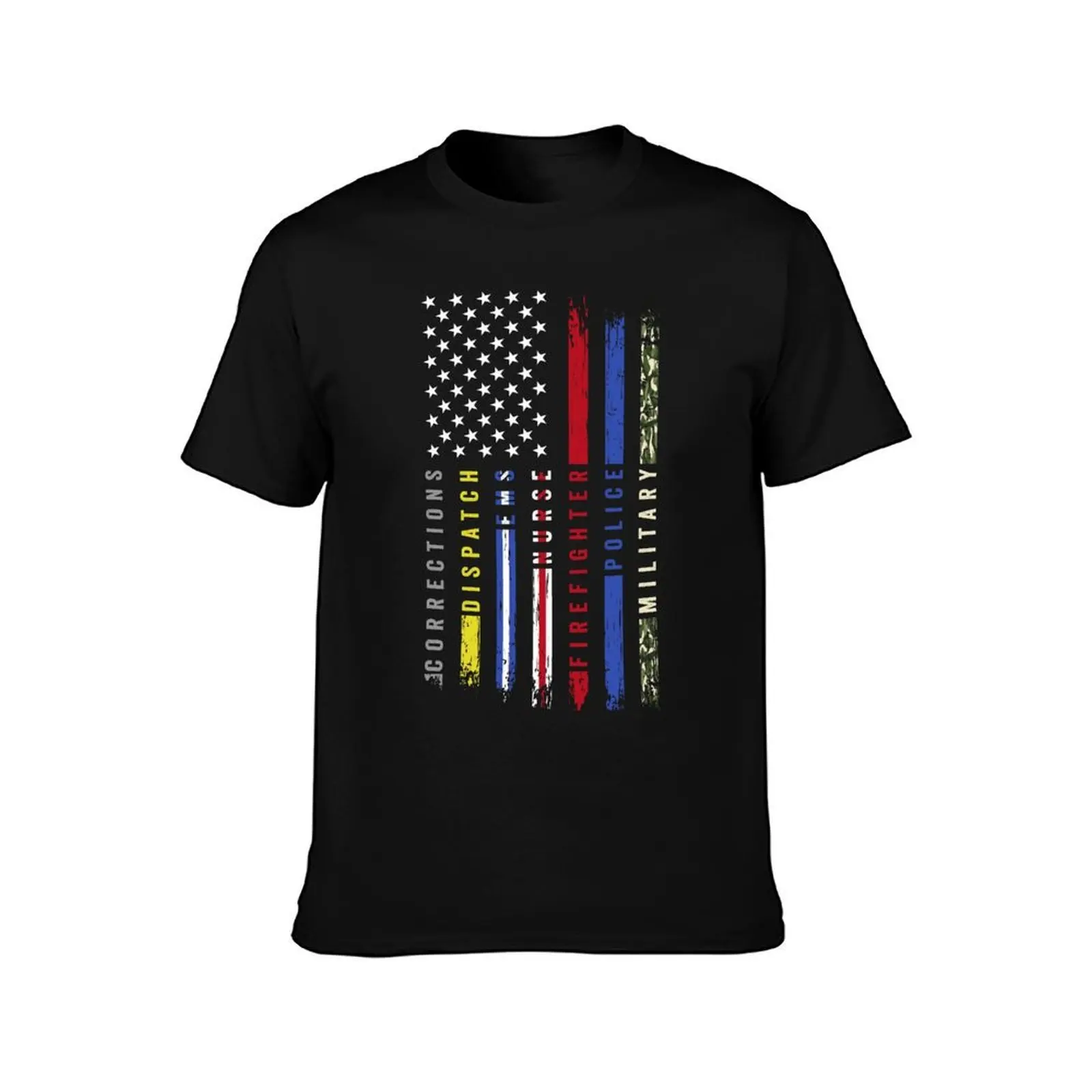 First Responders Hero Flag USA Thin Line Salute T-Shirt, Summer Casual Cotton Tee, Oversized Streetwear Tops, Unisex Men Women