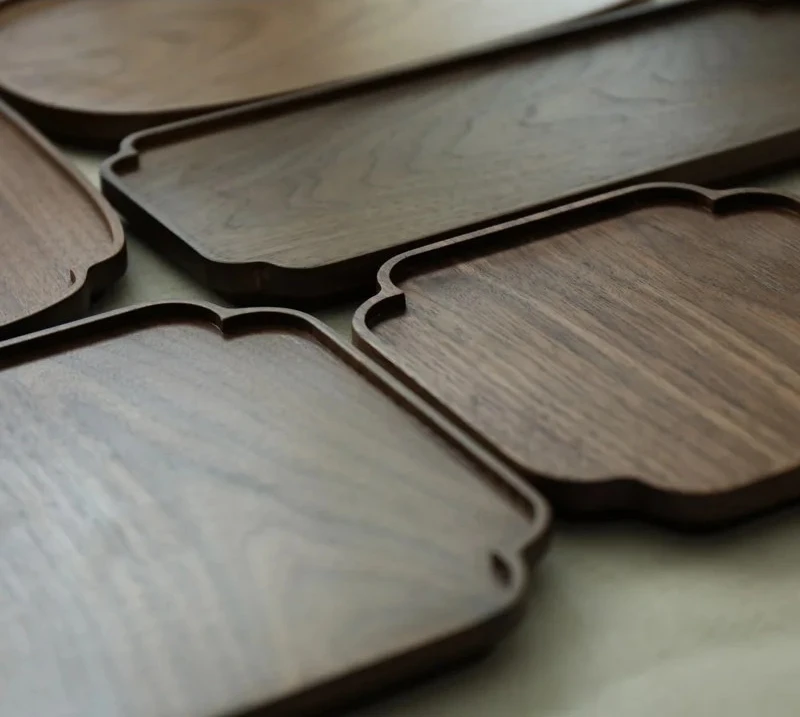 Black Walnut Solid Wood Lace Tray Bread Fruit Snack Plate Plum Blossom Edge Tea Tray For Restaurant Hotel Coffee Shop