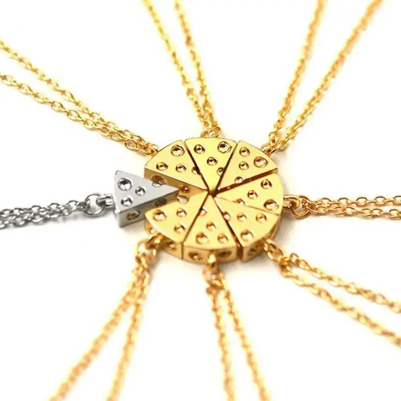 

8pcs/set Wholesale Minimalist 3d Tiny Charm Gold Color Dainty Cheese Pizza Necklace Food Jewelry Novelty Friendship Necklace