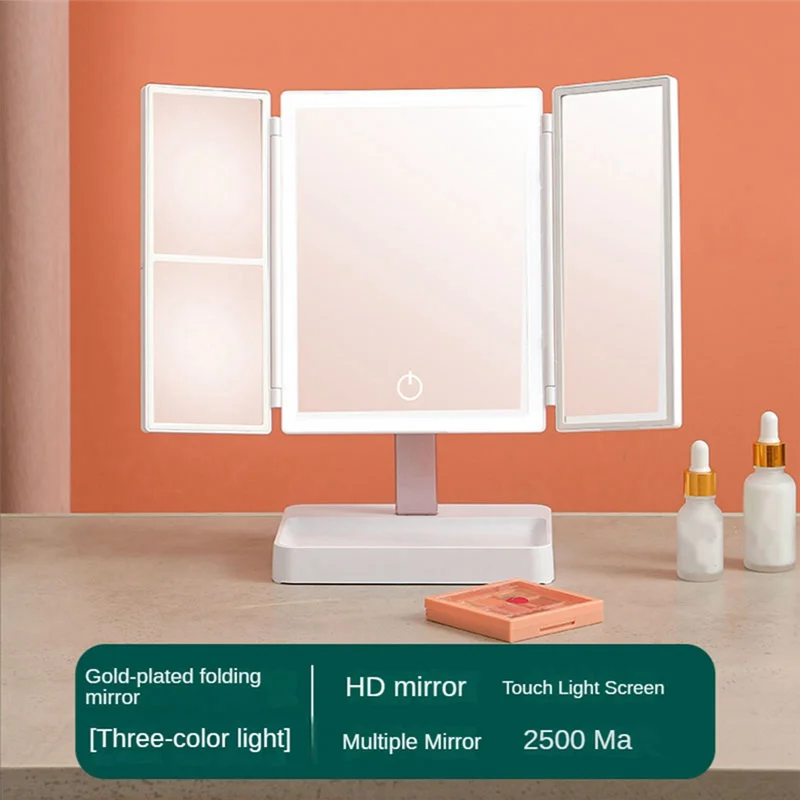 AA20-Vanity Espelho 3X Ampliação Cosmética 3 Espelhos de Maquiagem Dobráveis 270 Rotação Stepless Dimmer Espelhos de Mesa de Beleza