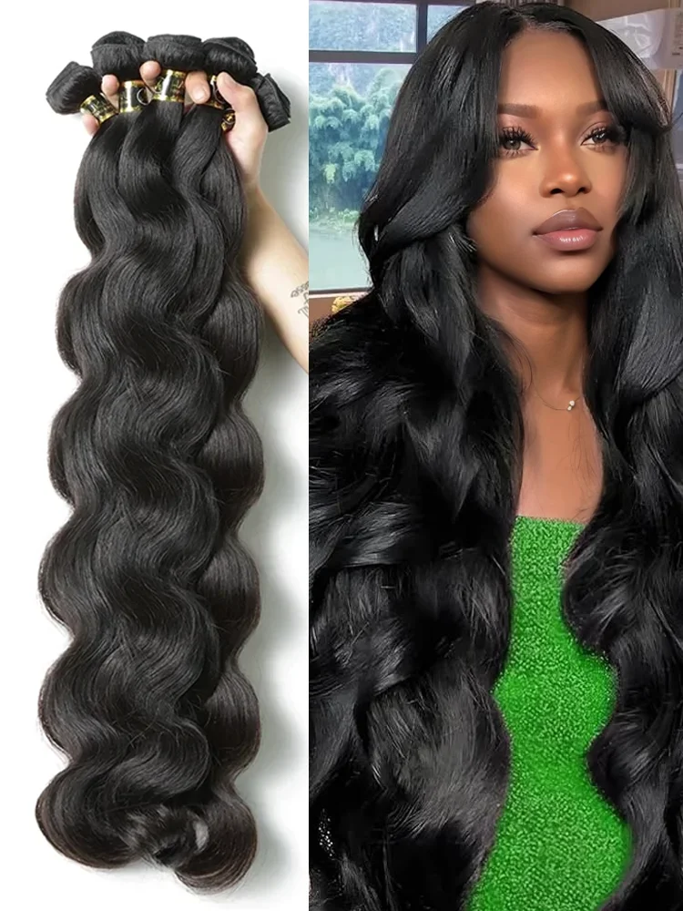 30 32 34 Inch Body Wave 3 4 Bundles Brazilian Remy 100% Unprocessed Human Hair Wavy Doule Drawn Bundles Weave Extensions