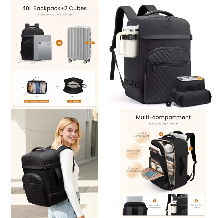 

40L Travel Backpack for Women Men, TSA Personal Item Travel Bag Fits 17.3inch Laptop, Waterproof Airline Approved Carry On Lugg