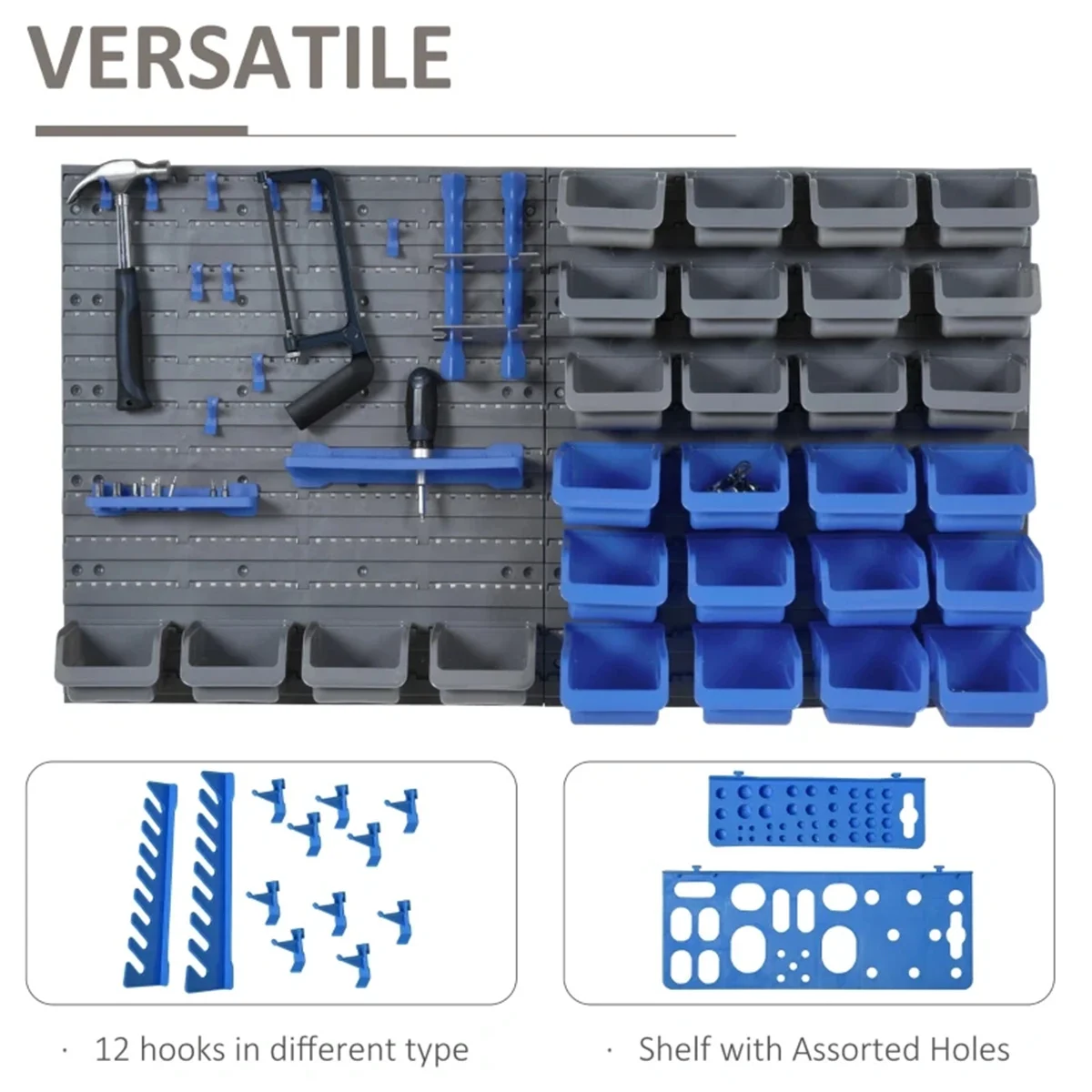 

Wall Mounted Storage Bins Parts Rack Tool Organizer Garage Rack 66 lbs Weight Capacity 21.25" W x 8.75" D x 37.5" H