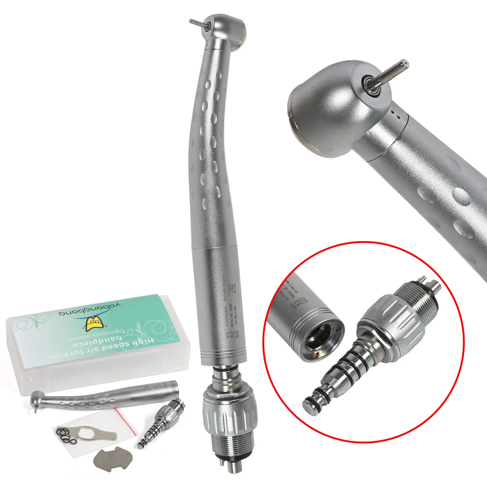 Dental Big Head High Speed Handpiece with 4 Hole Push Button Turbine With Quick Coupler Coupling 360° Swivel