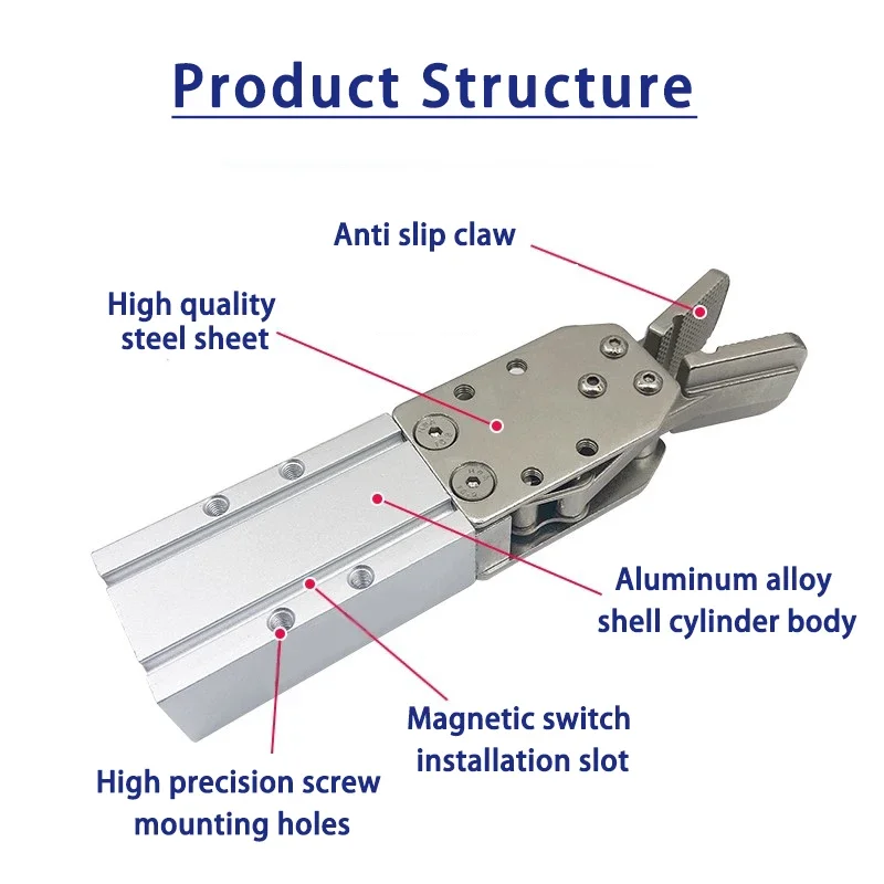 HLH 1615D 2015S 1615S 2015D Duckbill Type Robotic Arm With Magnetic Clamp Small Finger Pneumatic Cylinder Single Double Action