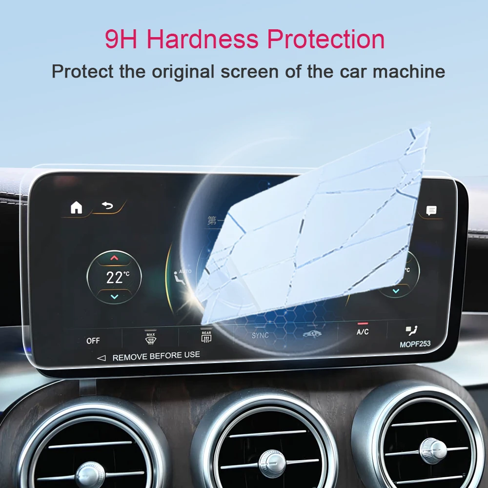 Für Mercedes Benz C-Klasse/GLC W205/X253 2019-22 Schutzfolie für den LCD-Bildschirm der Mittelkonsole, kratzfeste Schutzfolie aus gehärtetem Glas – Detail 2