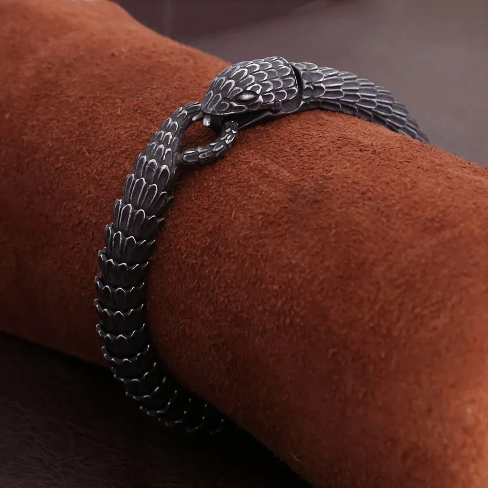 Gothic Punk Snake Head Bite Tail Stainless Steel Bracelet Retro Ouroboros Motorcycle Bracelet For Men Women Fashion Jewelry Gift