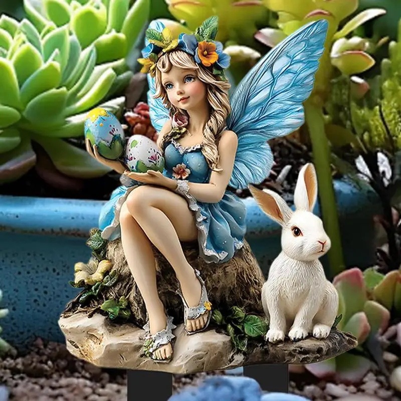 Garden Decorative Stakes Easter Fairy Garden Stakes Acrylic Yard Art Waterproof Ground Festival Decoration Garden Landscape