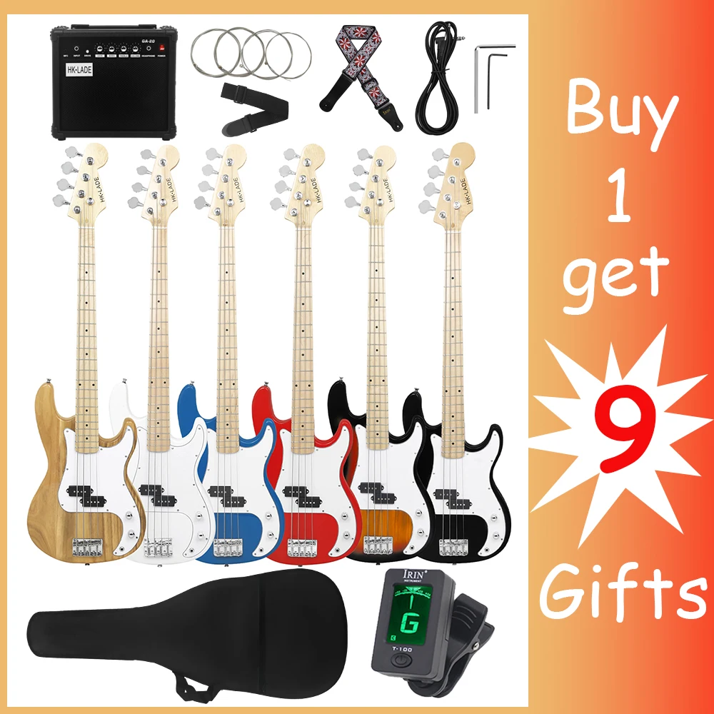 HK·LADE 4 Strings 20 Frets Electric Bass Guitar Maple Body Neck Bass Guitar Guitarra With Amp Bag Strap Tuner Guitar Accessories