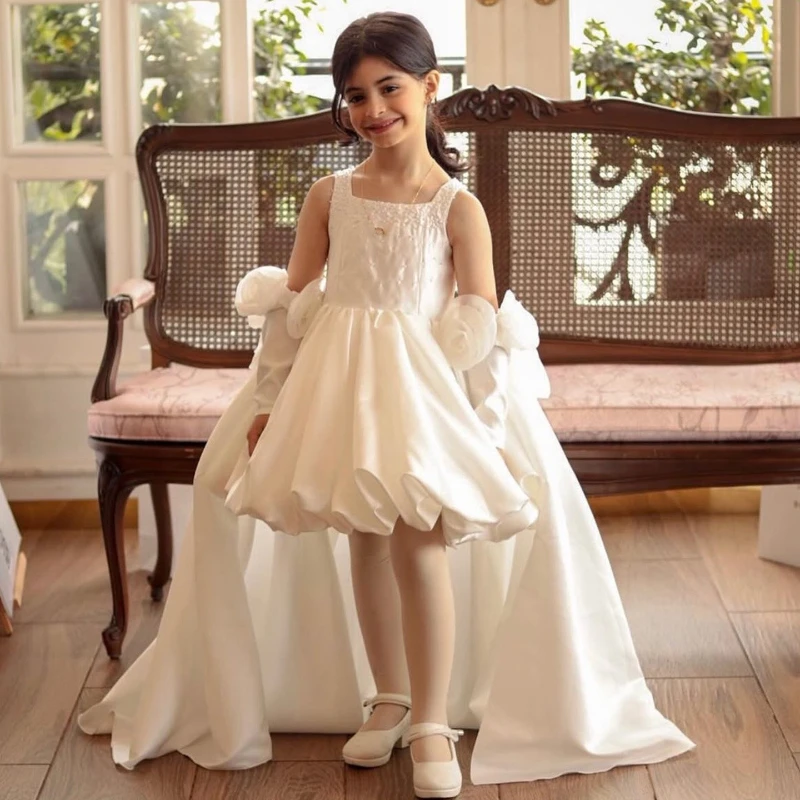 Birthday White Wedding Flower Girl Banquet Formal New Kids Princess Dress Girls Children Pageant Elegant Evening Gown Costume