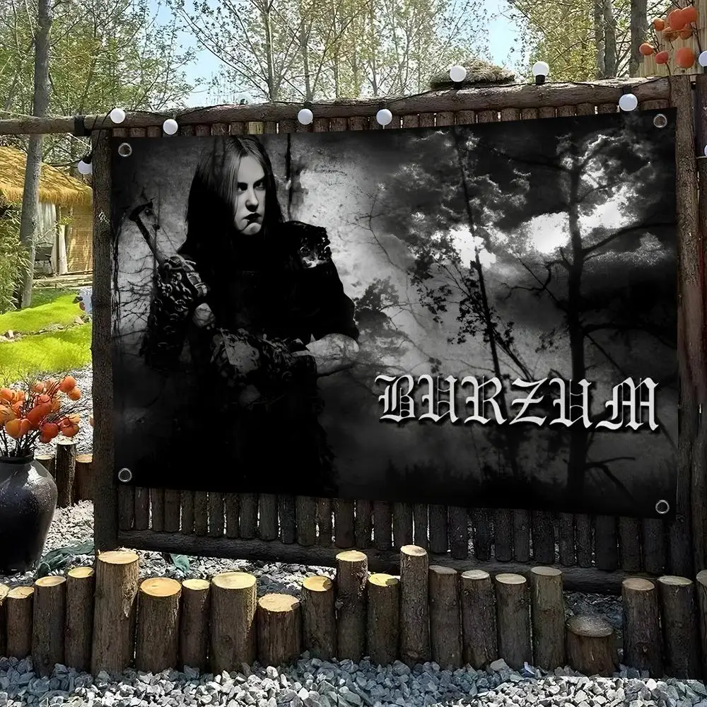 B-Burzums Black Heavy Metal Flags Custom Wall Hanging Background Art Banner for Bedroom Home Living Room Outdoor Decor