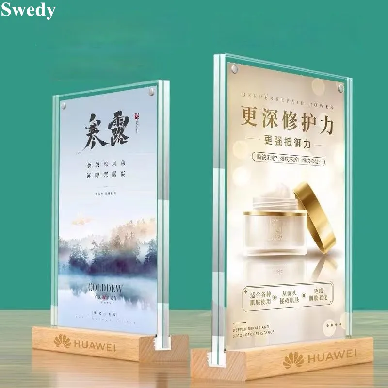 우드 베이스 마그네틱 아크릴 사인 거치대 디스플레이 스탠드, 메뉴 용지, 거치대 가격 라벨 태그, 사진 그림 포스터 프레임, A5, 148x210mm