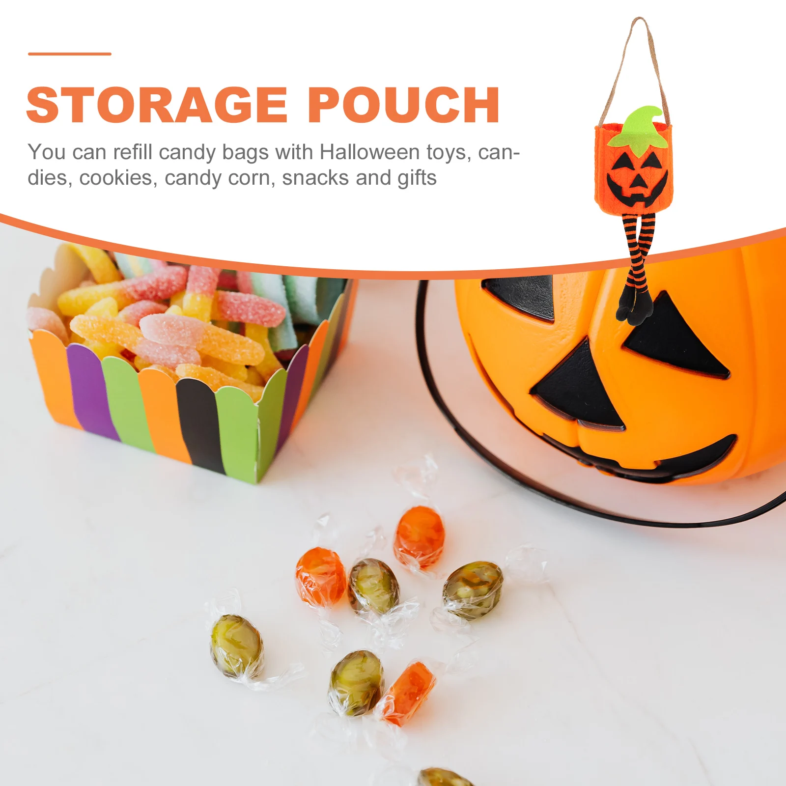 Borsa di zucca con gambe Borse per dolcetti Secchio di caramelle per la festa di Halloween Tema Decora il supporto per bambini in stoffa per dolcetti a tema