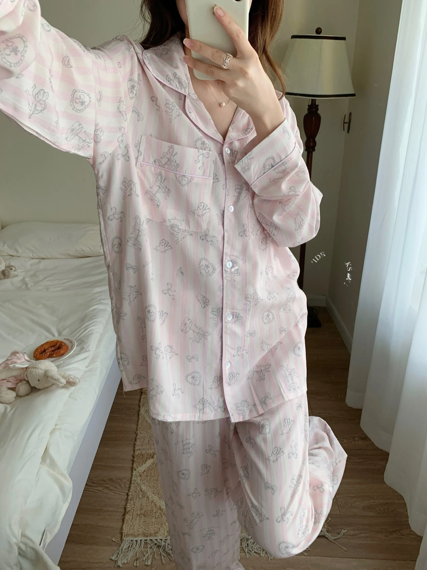 elle-soie-menthe-rayure-ange-spwear-femmes-longs-sve-pantalons-longs-vetements-de-maison-ensemble-d'ete-decontracte-confortable-coton