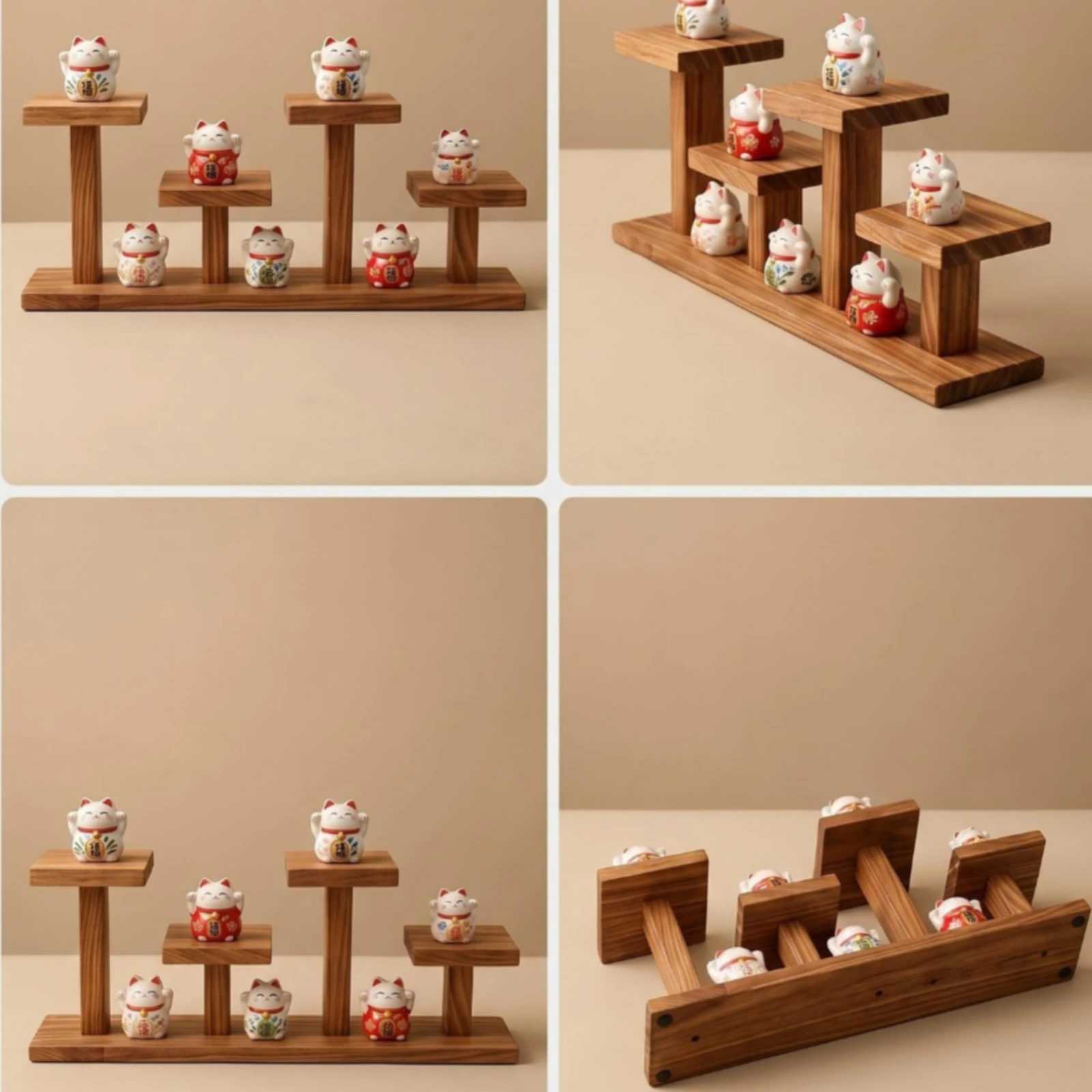 Tabletop Display Rack Rectangular Base Stair-Step Display Stand Wood Grain Multi-Purpose