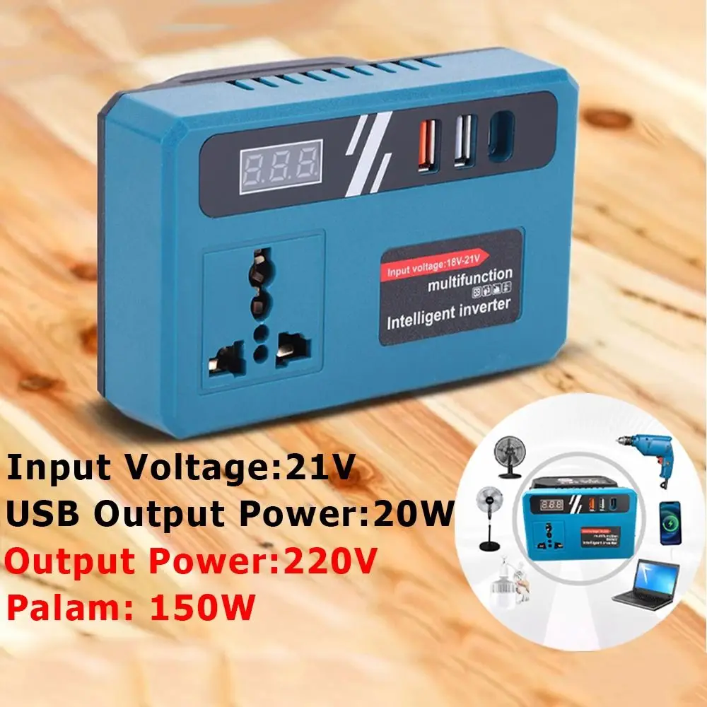 

120W Lithium Battery Inverter DC 21V To 220V 3 USB Ports Power Converter Transformer Multifunction High Power Battery Inverter
