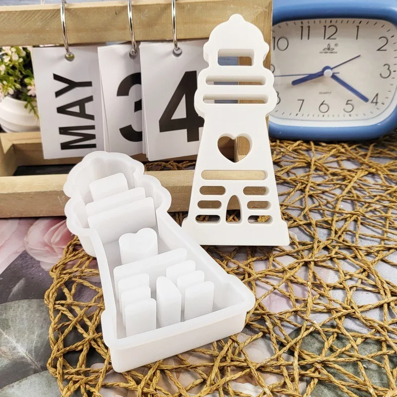 DIY Love Lighthouse Plaster Silicone Mold Candle Holder Desktop Ornament Cake Baking Epoxy Resin Mold Home Crafts Decoration