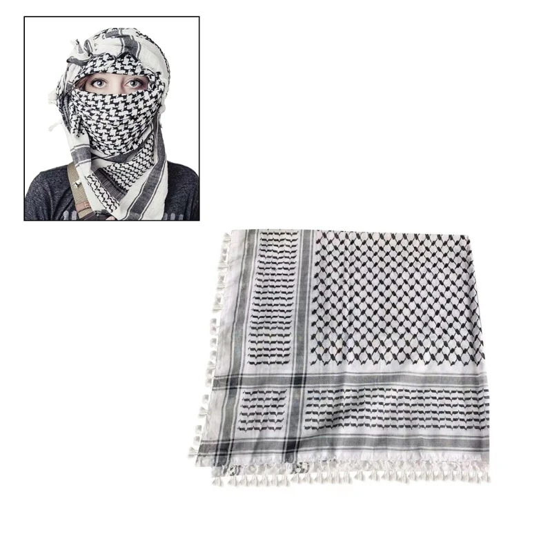 

Men Shemagh Tactical Desert Scarf Muslims Hijab Arabian Headscarf Windproof Tassels Keffiyeh Breathable Head Neck Wrap Shawl