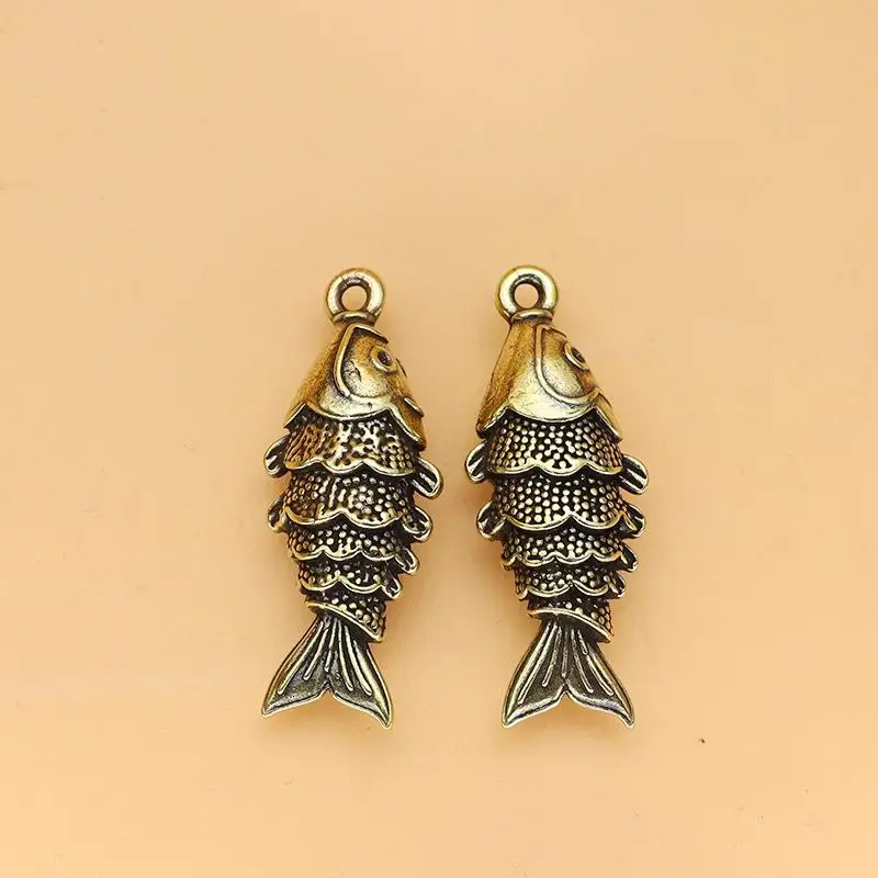 Vintage Koi-Fisch Schlüsselanhänger Anhänger Zubehör Messing Miniaturen Tischdekoration Klassische Kleine Tierfiguren Teehaustier Wohndekoration – Detail 3
