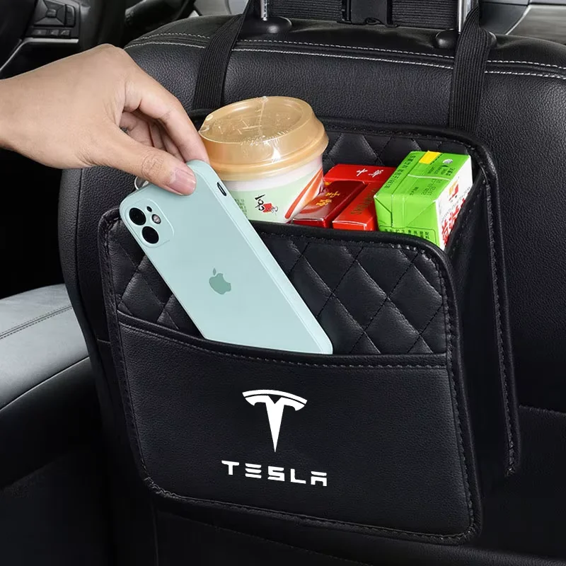 Car Backseat Storage Box Car Organizer Auto Waterproof Phone Pocket For Tesla Model 3 Model X Model S Model Y Accessories