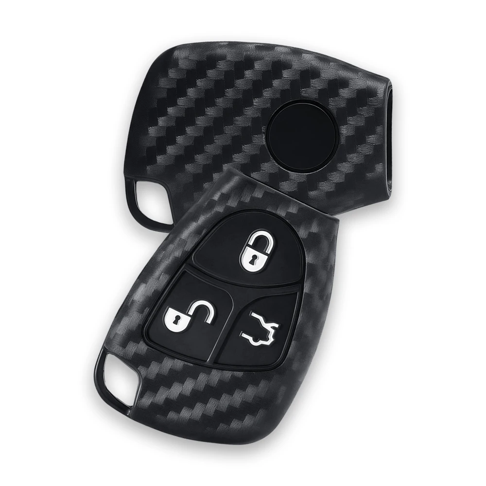 Carbon Fiber Silicone Car Key Case For Mercedes Benz C B E R Class GL CLS CLK SLK W203 W211 W204 3BNT Remote Key Cover