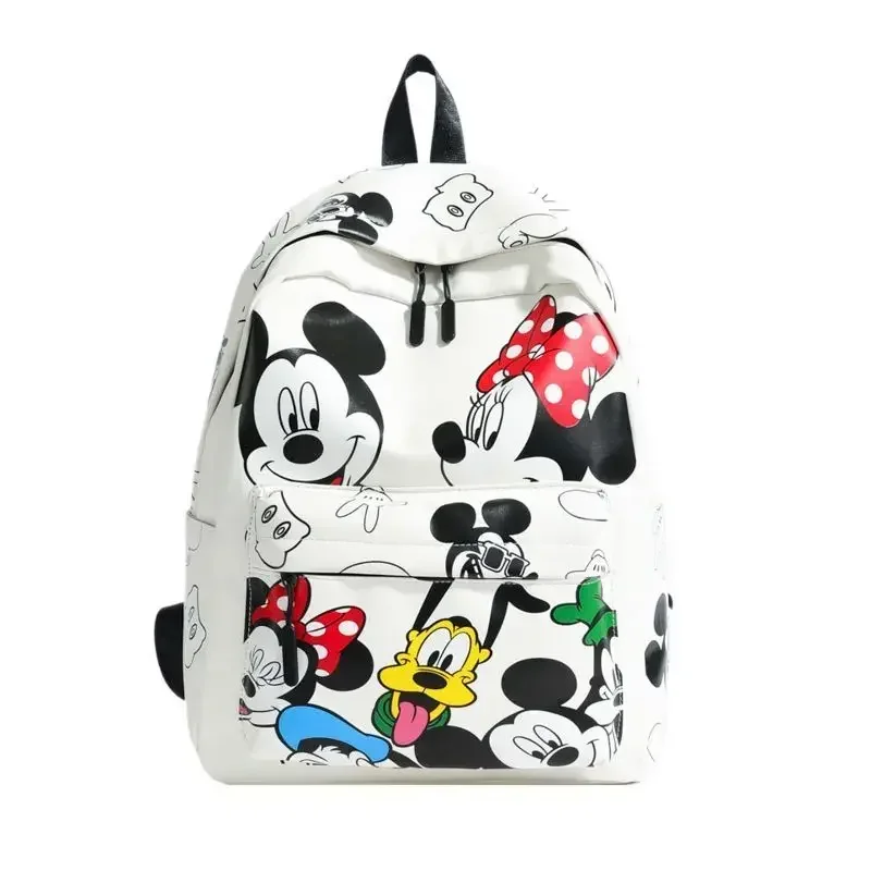 Disney Kawaii Backpack for Women Cute Mickey Mouse PU Leather Sliver Black Luxury Designer School Bag Large Capacity