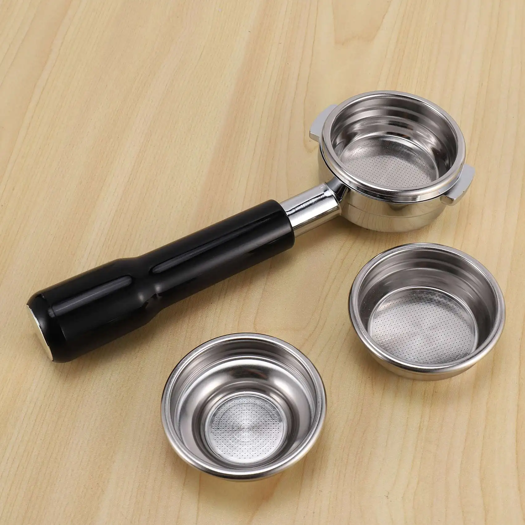 Mesin Kopi Espresso Profesional Baja Tahan Karat Tanpa Dasar A14G-58MM dengan Keranjang Filter Cangkir Tunggal dan Ganda