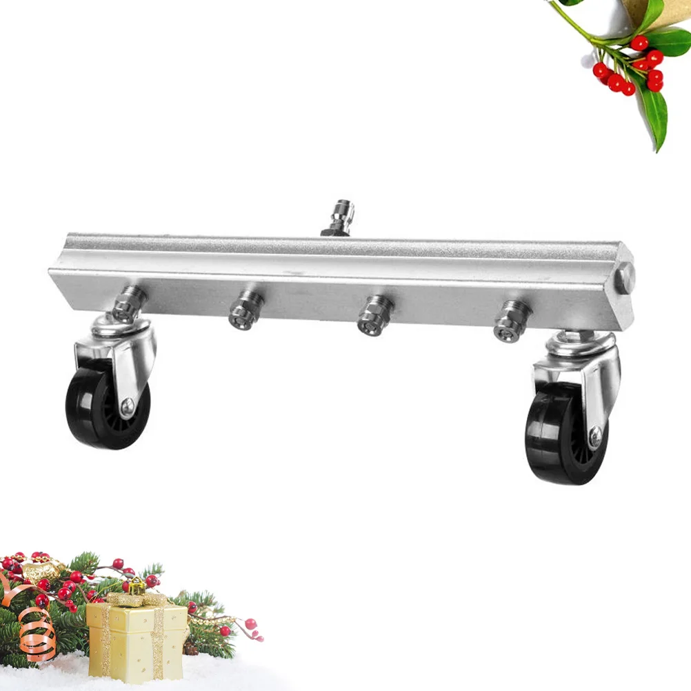 High Pressure Washer Brush 4 Nozzle Ground Cleaner Roller Wheels Floor Surface Washing Tool Quick Connect 1/4 Inch Hose