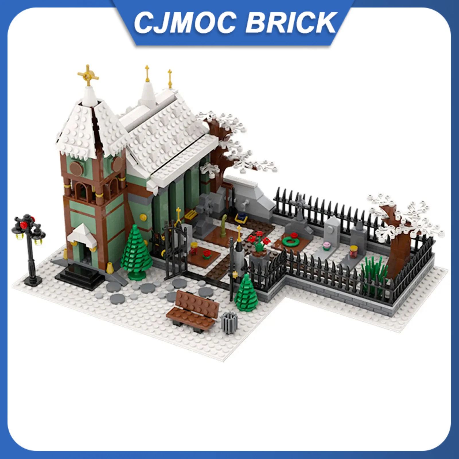 

MOC-31149 Winter Village Church with Snowy Graveyard Building Blocks Kit Christmas Architecture House Brick Model DIY Kid Toy