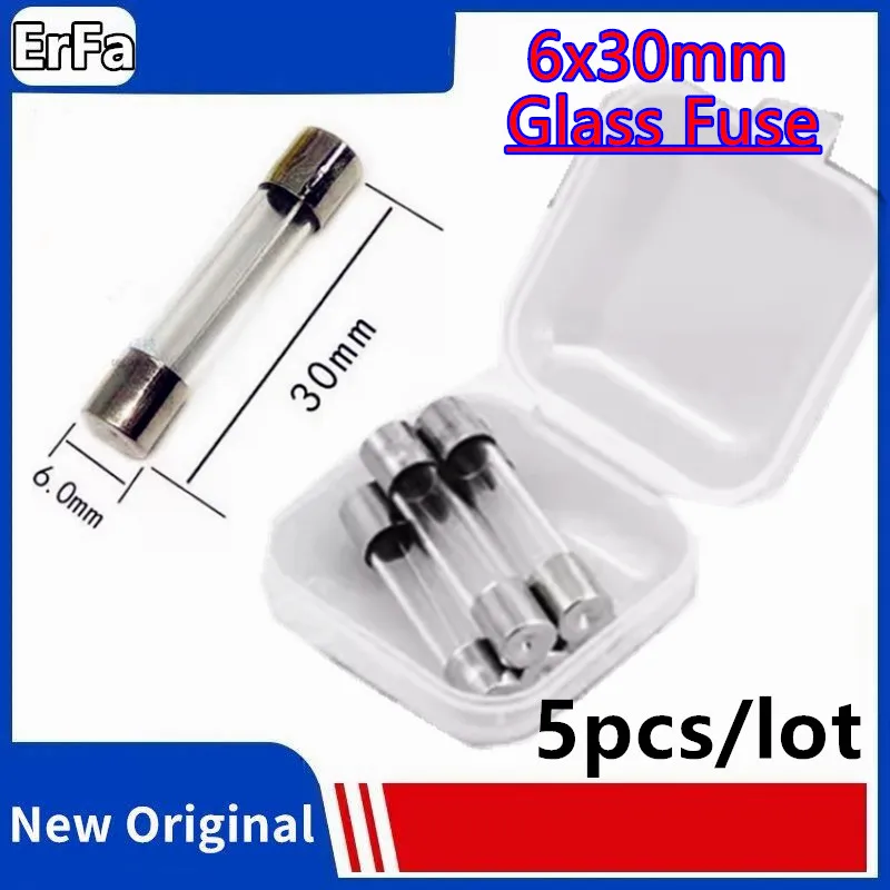 

5pcs 6*30 250V Glass Fuse 6x30mm 0.1A 0.2A 0.5A 1A 2A 3A 4A 5A 8A 10A 15A 20A 25A 30A Household Fuses Wtih Box