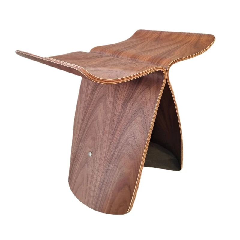 

Butterfly chair, natural wood veneer, simple light luxury style, high-end creative home dressing stool, solid wood stool