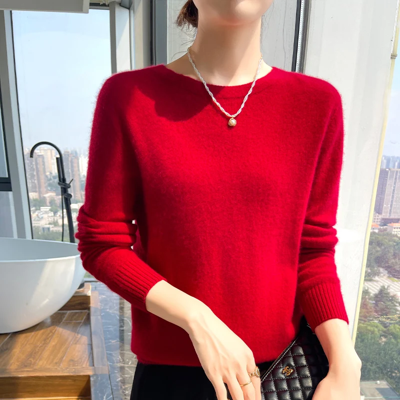 Solid color new O-collar Autumn/Winter 100% cashmere loose fashion cashmere sweater women's pullover warm bottom knit shirt top