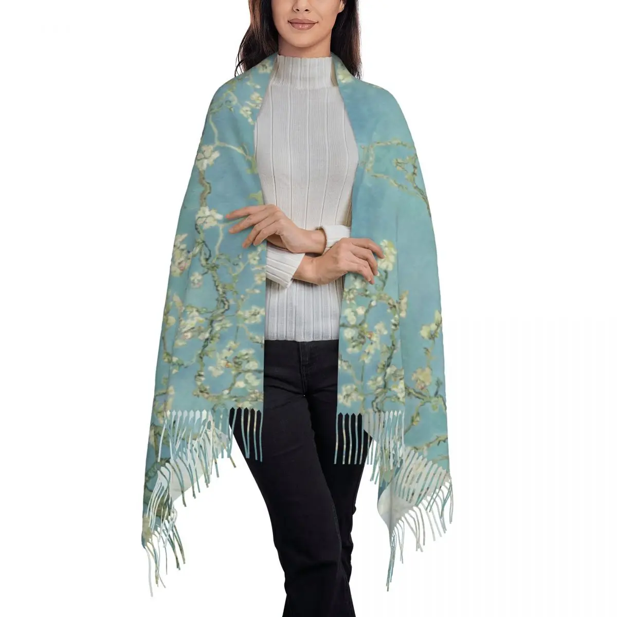 Personalized Print Almond Blossoms By Vincent Van Gogh Scarf Women Men Winter Warm Scarves Flowers Painting Shawls Wraps