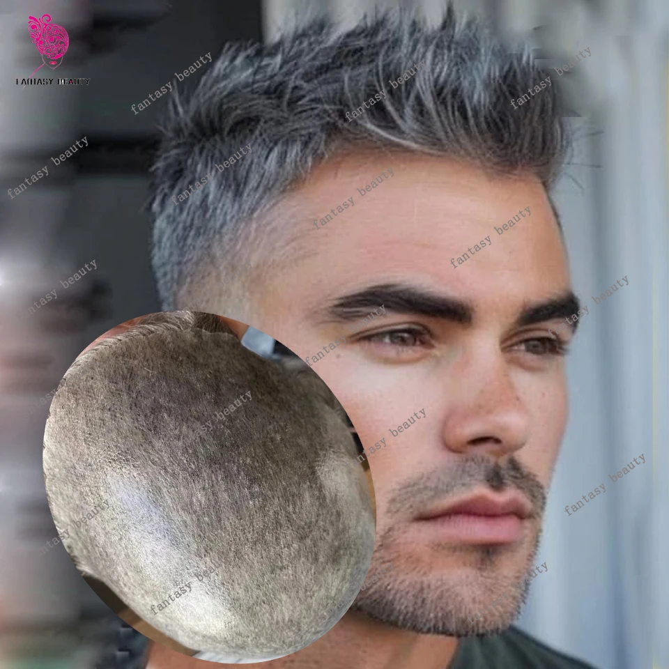 

Супер прочный натуральный волосяной покров 1B80 1B65 Серый мужской парик из человеческих волос MicroSkin Thin Pu Темно-коричневый для мужчин от выпадения лысины волос