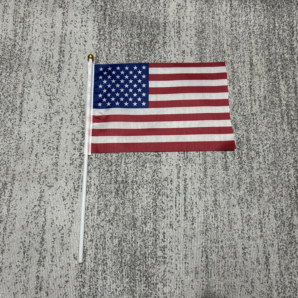 5x8 inch10pcs USA Stick Flag 14x21cm American US HandHeld Mini Flag ensign 30cm Pole United States Hand Held Stick Flags banner