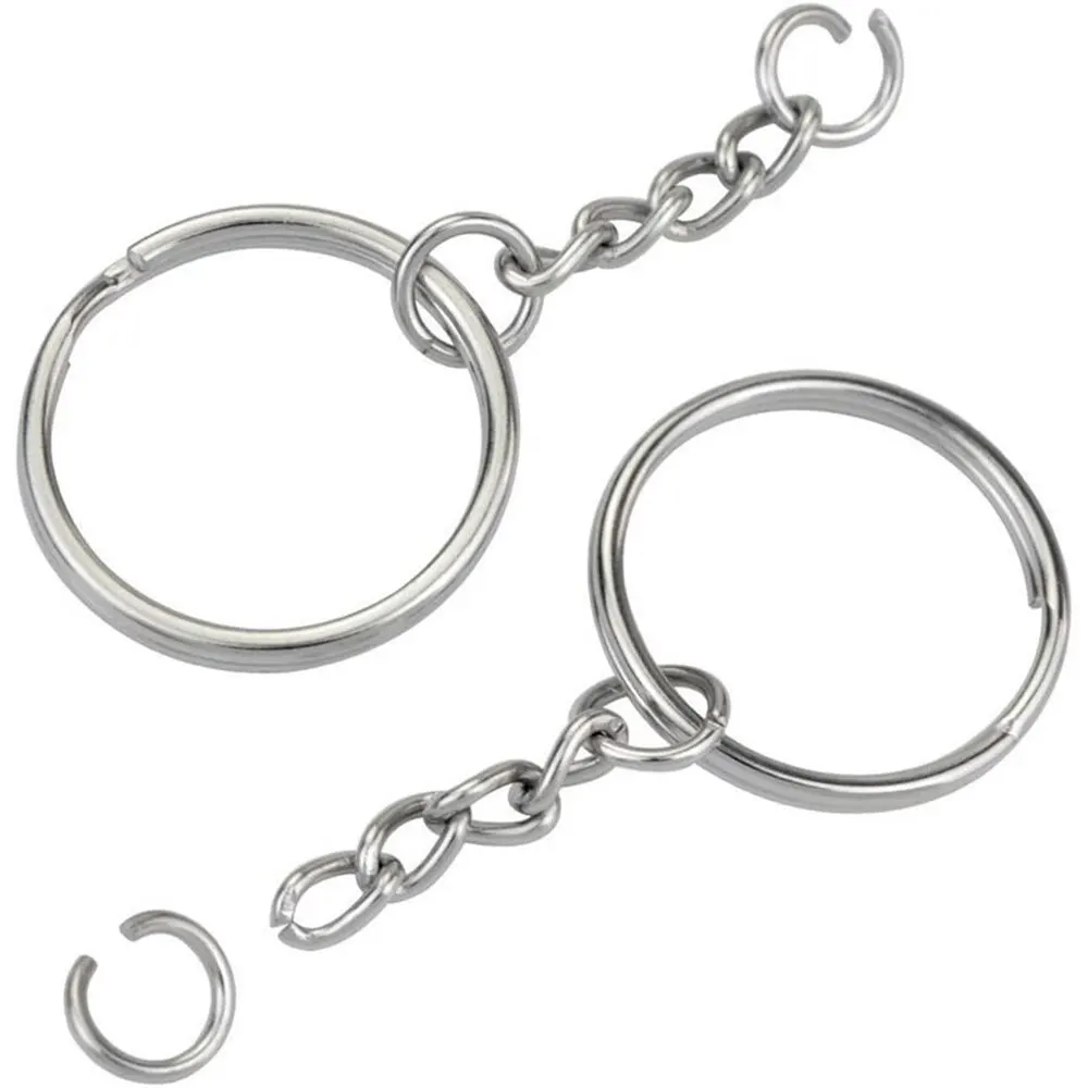 30PCS Split Key Ring with Chain 1 Inch and Jump Rings Silver Color Metal Parts with Open Jump Ring and Connector DIY Jewelry