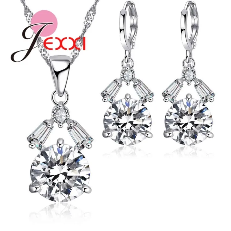 New 925 Sterling Silver Abstract Lovely Clock Shape 925 Sterling Silver Necklace Earring Set Luxury Female Fine Jewelry