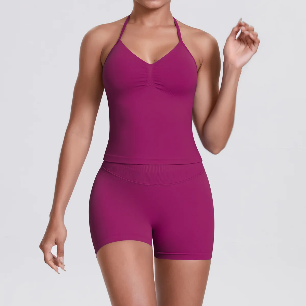 

Бесшовный женский комплект для йоги с высокой талией - однотонный спортивный бюстгальтер и леггинсы для тренировок в тренажерном зале, спортивные костюмы из 2 предметов