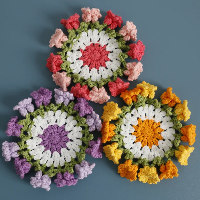 

Sweet Hand-woven Lily of The Valley Coaster,Colorful Wool Crocheted Round Mat,Handmade Decorative Mat Finished Product in Stock